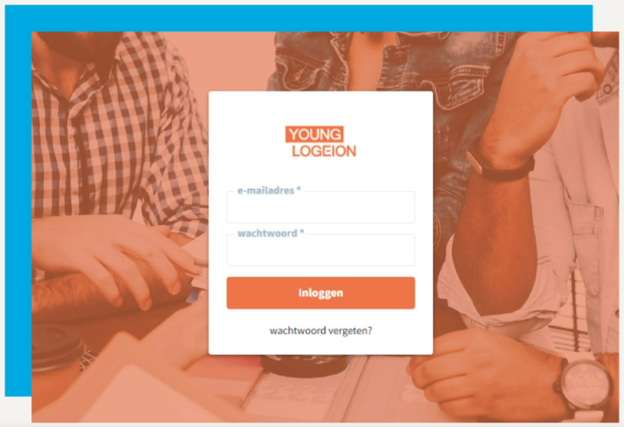 Inloggen Young Logeion Academy met blauw kader
