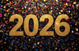 Een afbeelding met in grote letters het jaartal 2026 feestelijk voor een uitnodiging voor de nieuwja