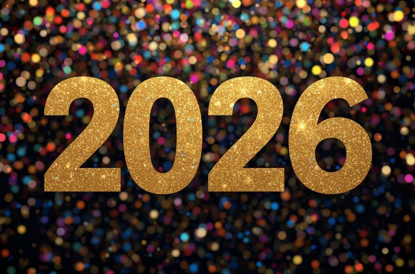 Een afbeelding met in grote letters het jaartal 2026 feestelijk voor een uitnodiging voor de nieuwja